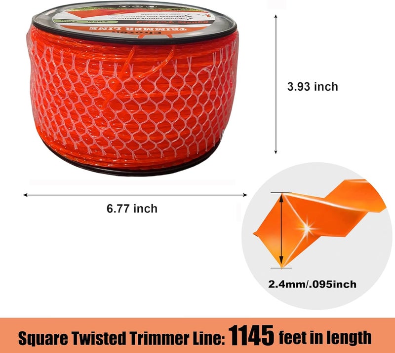 efrozen Weed Eater String, Orange Square Twisted Trimmer Line, 0.095-Inch Diameter Premium Commercial Weed Wacker String Spool Replacement (1145-Feet, 3.4lbs) - Image 2